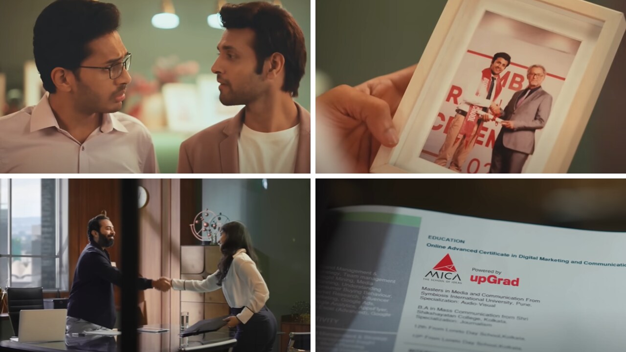 upGrad, which works with an in house creative team, will focus on telling real-life success stories in advertisements and other communications. However, Ankit Khirwal says there will be no change in investments in social influencers as they’d continue to endorse the brand even in 2023. (Stills from the ads)