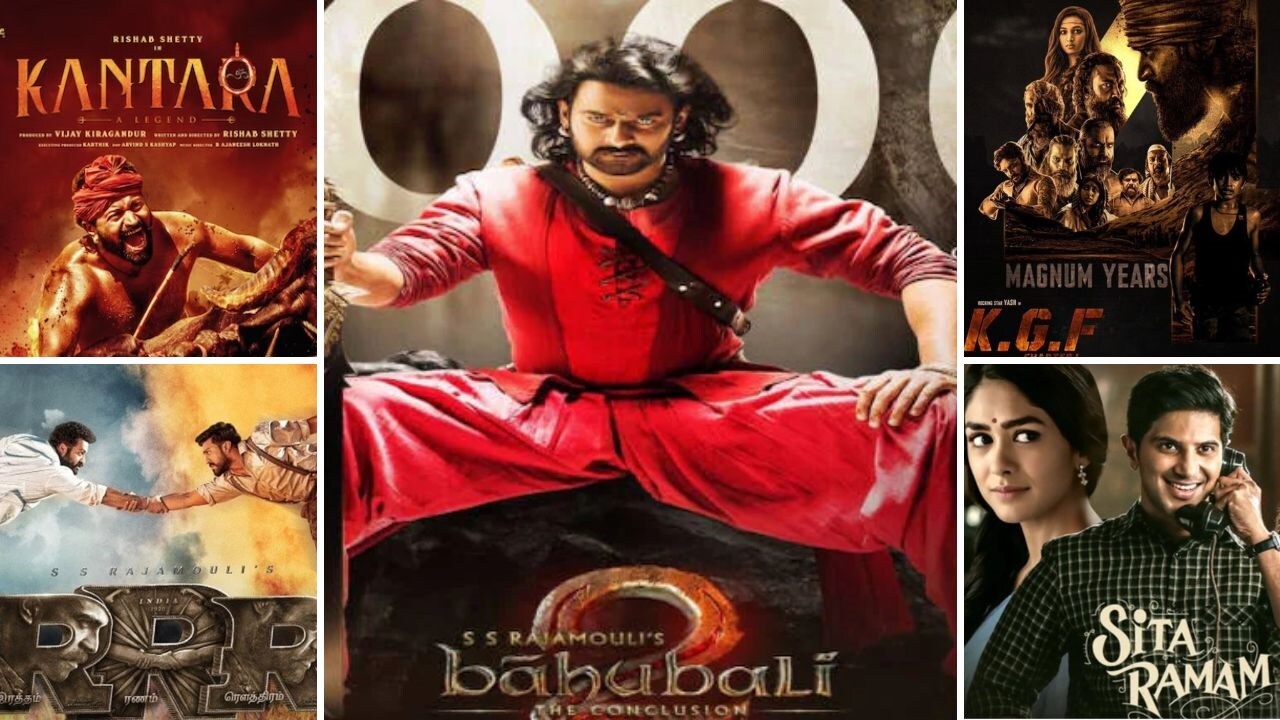 The early 2000s were a period when television channels, especially Zee Cinema, began to air south Indian films, dubbed in Hindi. Actors like Chiranjeevi, Ramya Krishnan, Pawan Kalyan, and Venkatesh Daggubati are a few whose movies entertained the masses. (Image courtesy: Baahubali 2 - Moneycontrol, Kantara - News18, RRR - Moneycontrol, Sita Ramam - News18, KGF - News18)