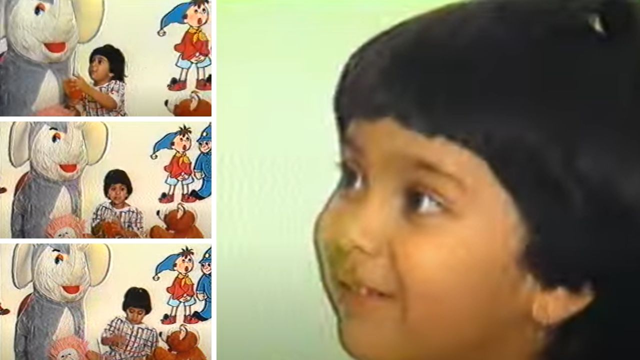 In the advertisement released in 1984, Ankita Jhaveri is seen conversing with a bunch of toys, holding a tulip glass containing a drink made with Rasna concentrate and trying to get her ‘friends’ to take a sip. (Stills from the ad)