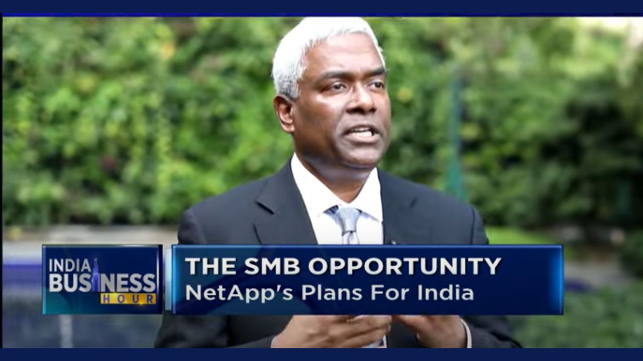 George Kurian, EO, NetApp said, "India is one of the top 4 countries in the Asian market for us. Asia is about 20 percent of our global business. We want to grow it to being perhaps the largest market in Asia in five years." (Image source; YouTube via CNBC-TV18)