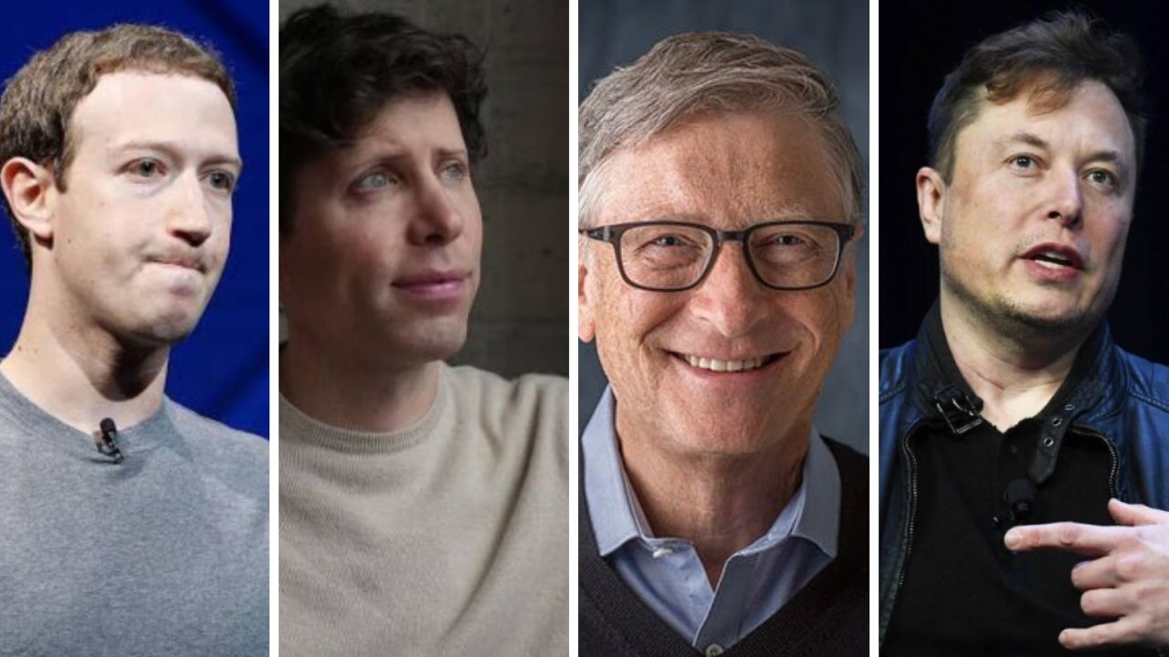 Mark Zuckerberg, Sam Atlman, Bill Gates, Elon Musk (Atlman’s picture by @sama via Twitter and Gates’ picture by @BillGates via Twitter)