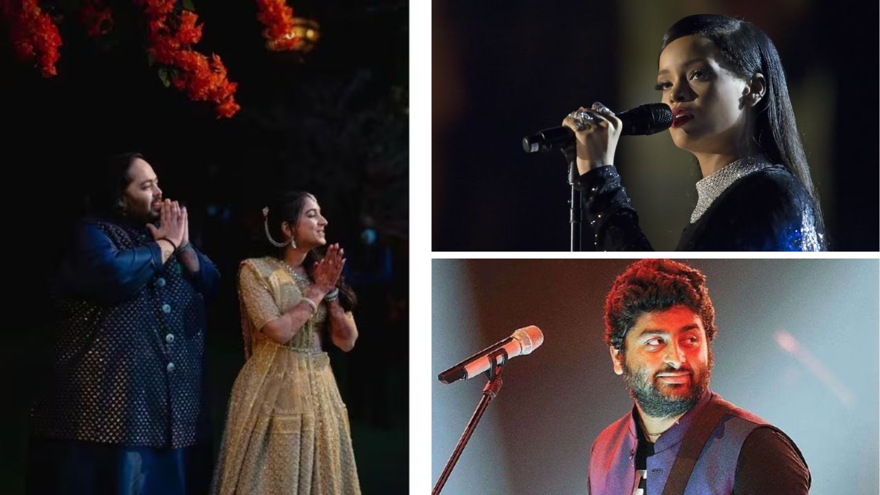 Among the global stars who will be performing at the celebrations are Barbadian singer Rihanna, Indian superstar Arijit Singh and illusionist David Blaine, whose mind-bending acts are bound to leave the audience spellbound. (From top to bottom: Rihanna and Arijit Singh. Image source: Wedding Bazaar, Moneycontrol and CNBC-TV18)